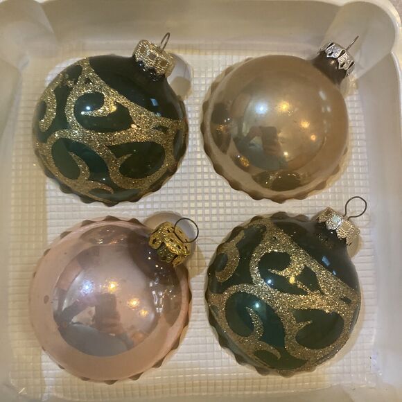 Vintage Christmas By Krebs Distinctive Glass Ornaments Gold Glitter Set Of 4 - Picture 1 of 6